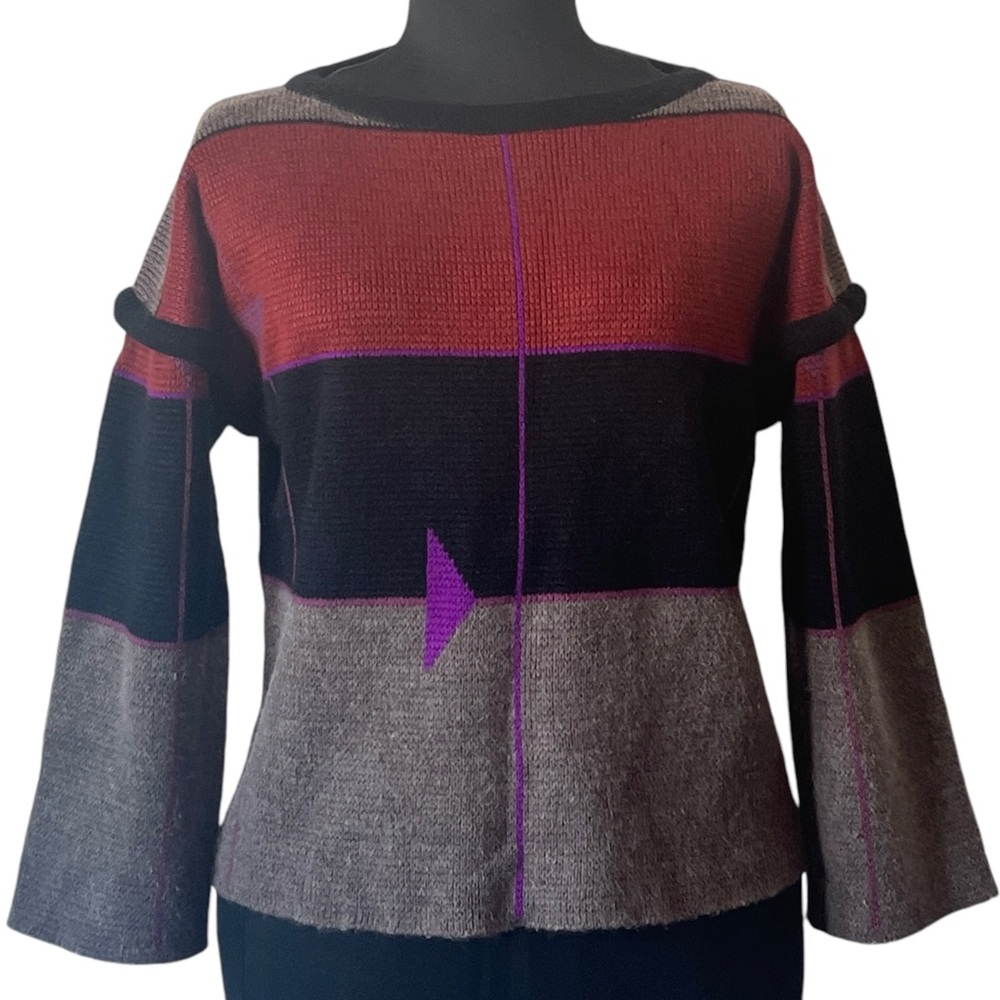 80s Pierre Cardin Vintage Sweater Colorblock New Wave Modern Stripe Wool Blend